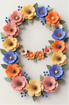 Colorful Paper Flower Wreath paper flowers symmetrical
