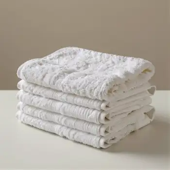 Neat Stack of White Towels with Floral Pattern hotel