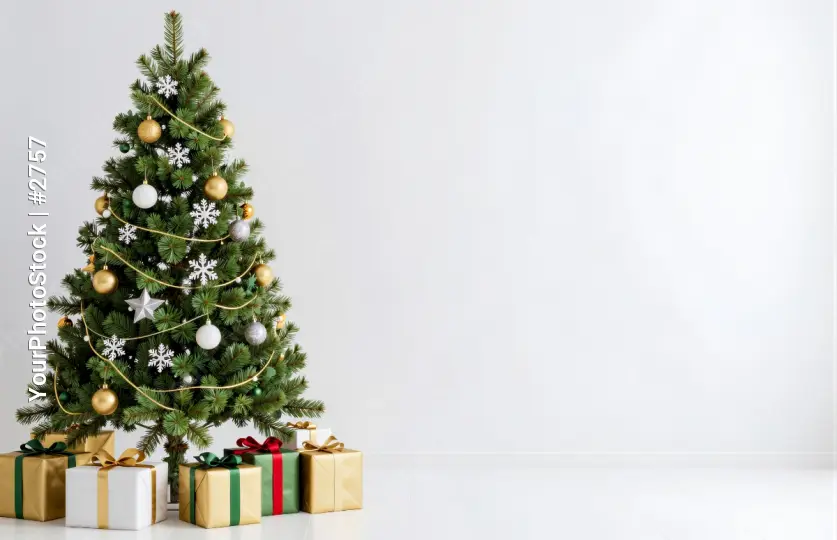 Festive Christmas Tree with Gifts and Holiday Decor