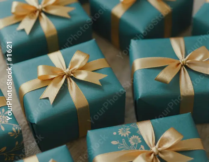 Wrapped Gift Boxes with Gold Ribbons wrapped gifts