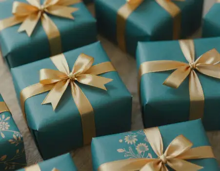 Wrapped Gift Boxes with Gold Ribbons wrapped gifts