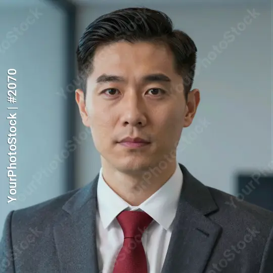 Young Asian Man in Grey Suit Looking Serious serious expression business