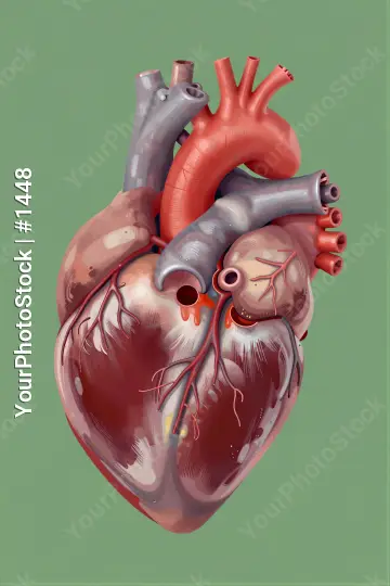 3D Illustration of Human Heart with Blood Vessels and Arteries