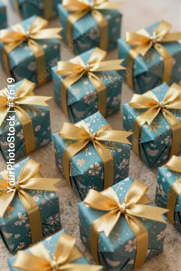 Scattered Gift Boxes on Beige Surface wrapped gifts