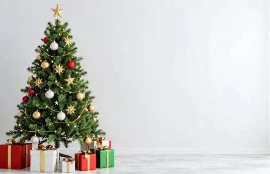 Festive Christmas Tree Decoration with Presents and Holiday Cheer