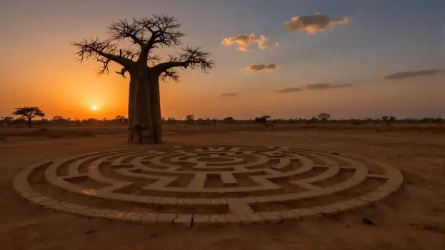 Baobab Tree in Desert Labyrinth stone maze landscape