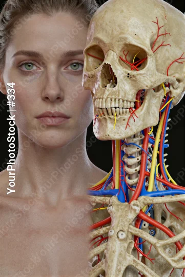 3D Rendered Skull and Anatomy with Young Woman's Face