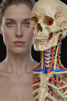3D Rendered Skull and Anatomy with Young Woman's Face