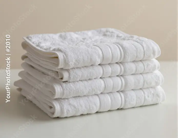 Neat Stack of Folded White Towels floral pattern hotel