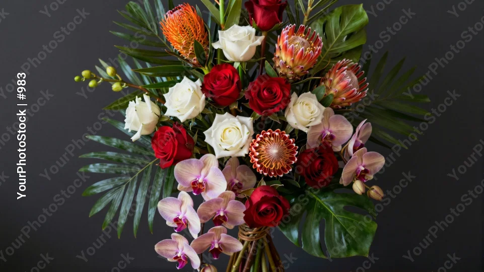 Romantic Bouquet of Flowers in Clear Glass Vase