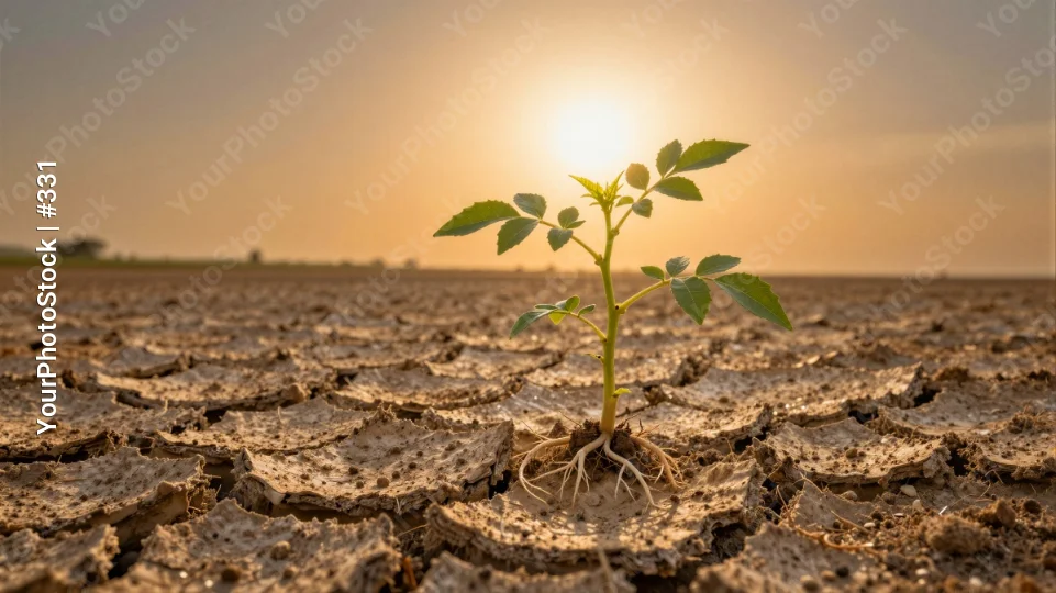 Dry Ground Plant at Sunset cracked soil environmental