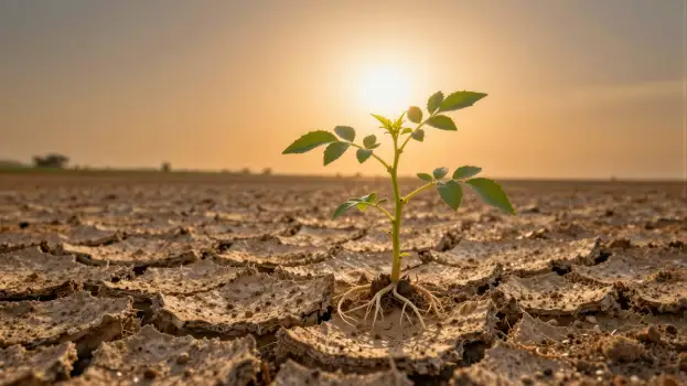 Dry Ground Plant at Sunset cracked soil environmental