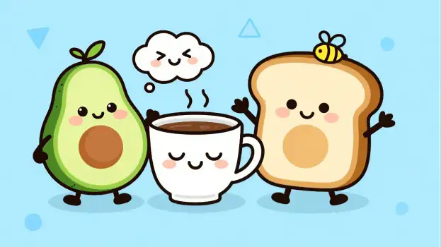 Avocado and Bread Cartoon Holding Thought Bubble illustration
