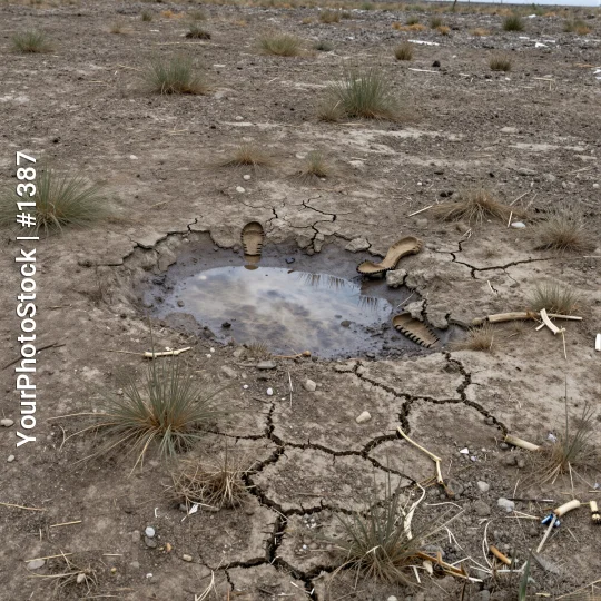 Dry Landscape with Pothole barren cracked ground
