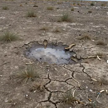Dry Landscape with Pothole barren cracked ground