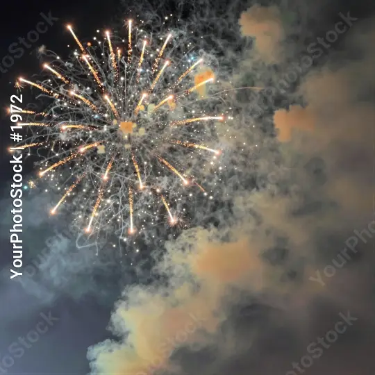 Fireworks Display Over Cloudy Sky flower shape in the night festival