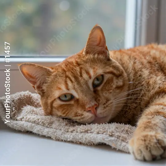 Relaxed Orange Tabby Cat on Blanket by Window