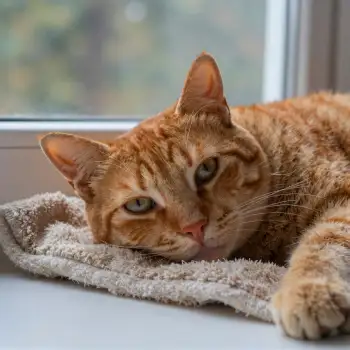 Relaxed Orange Tabby Cat on Blanket by Window
