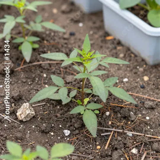 Healthy Small Plant in Garden Bed green leaves