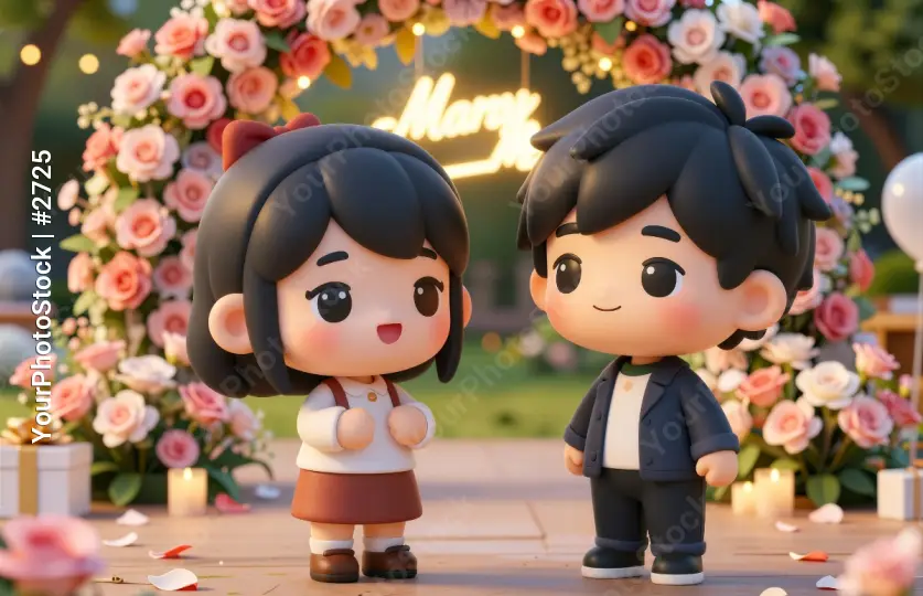 Couple at a Wedding 3d render cartoon