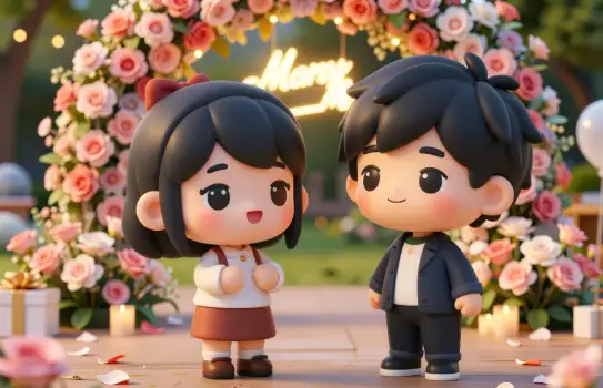 Couple at a Wedding 3d render cartoon