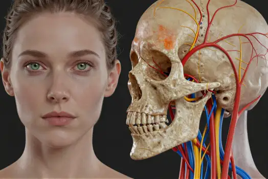 3D Model Woman Face vs Human Skull Comparison
