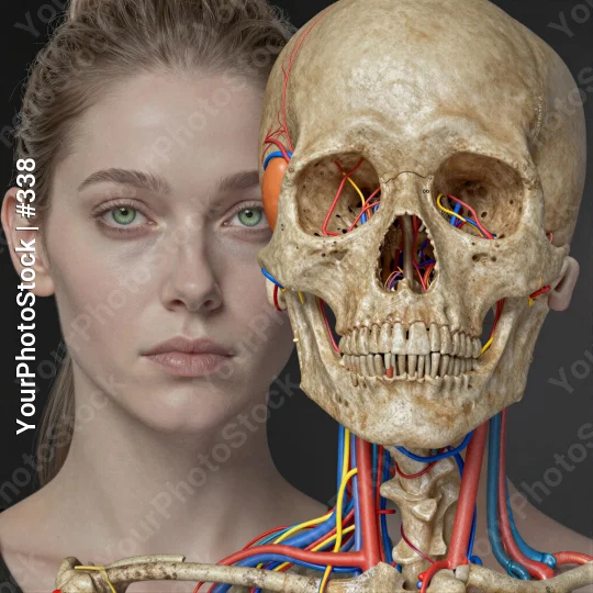 3D Rendered Skull and Neck Anatomy with Wires