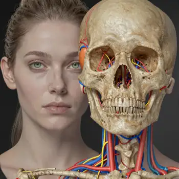 3D Rendered Skull and Neck Anatomy with Wires