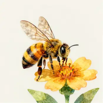 Bee on Yellow Flower Watercolor Illustration insects