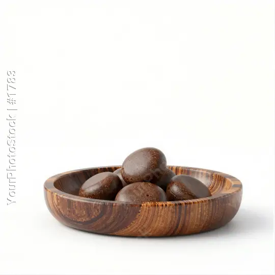Dark Brown Wooden Bowl with Almonds chocolate almonds