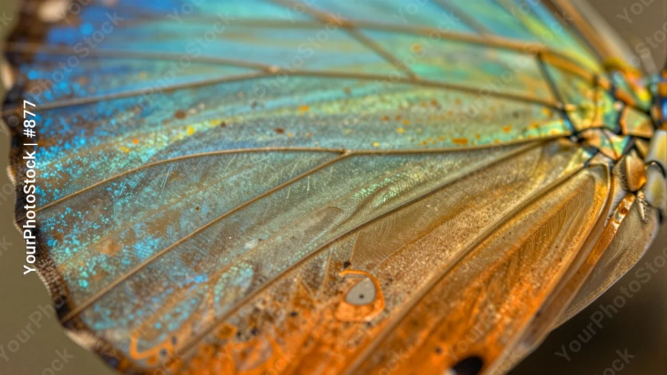 Blue and Orange Butterfly Wing with Water Droplets