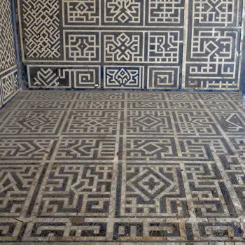 Geometric Black and White Tile Floor Design ornate design