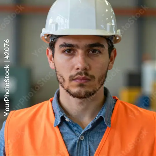 Young Man in Safety Gear Standing in Warehouse construction