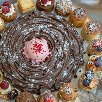 Chocolate Cake with Swirl Design and Pastries