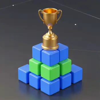 Golden Trophy on Blue Green Pyramid Structure statup