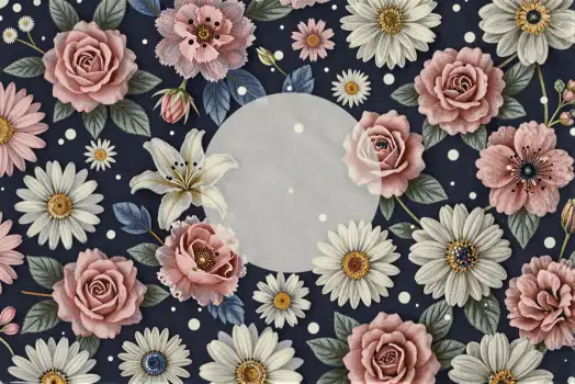 Delicate Floral Pattern with Pink Rose and White Daisies