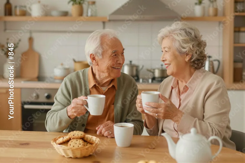 Elderly Couple Enjoying Coffee Conversation happy