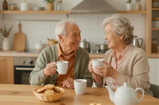 Elderly Couple Enjoying Coffee Conversation happy
