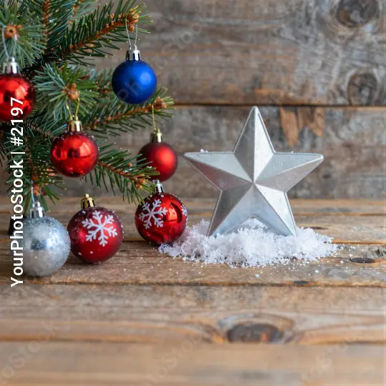 Christmas Tree and Star on Wooden Table holiday