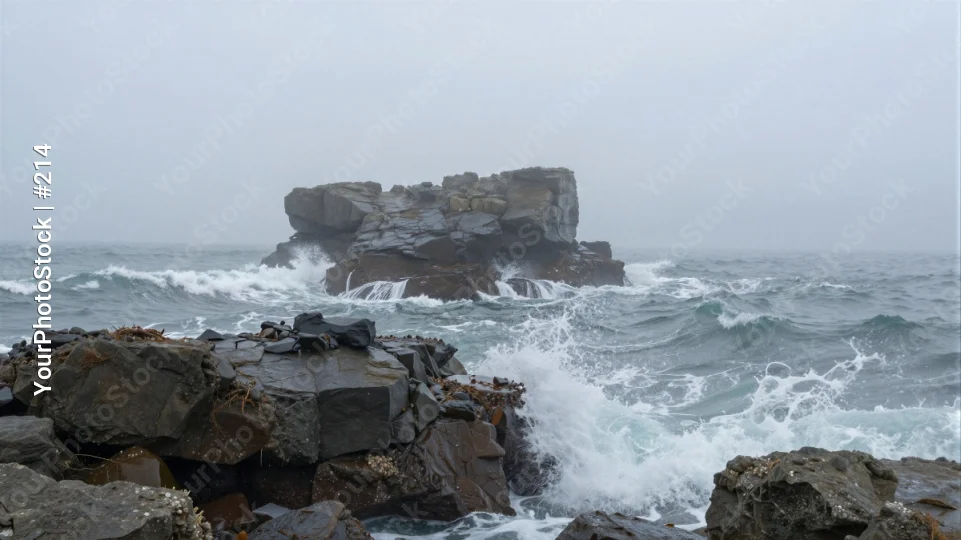Rocky Coastline with Waves boulders crashing waves