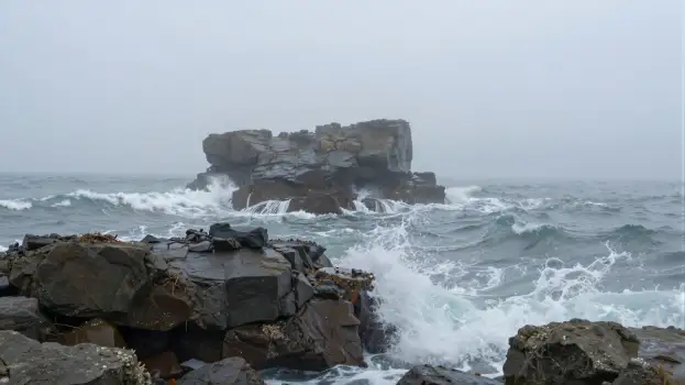 Rocky Coastline with Waves boulders crashing waves
