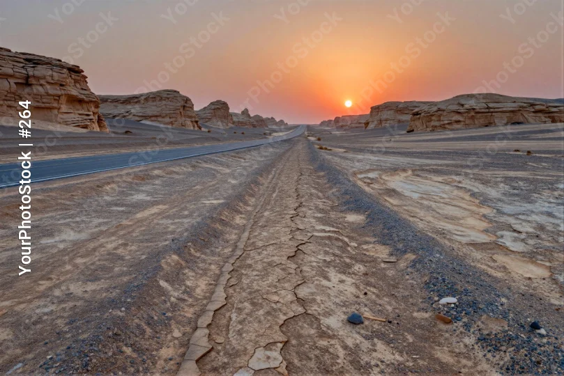 Desert Road at Sunset dirt rock formations jagged