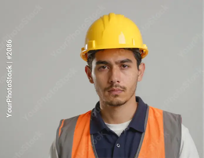 Construction Worker in Yellow Hard Hat and Orange Vest