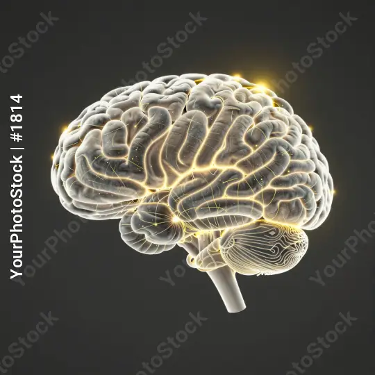 3D Rendered Human Brain Side View neurons network