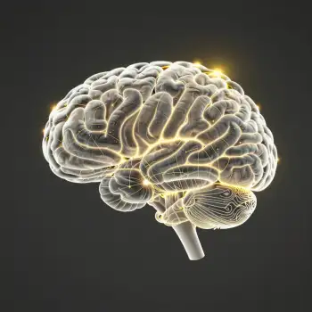 3D Rendered Human Brain Side View neurons network