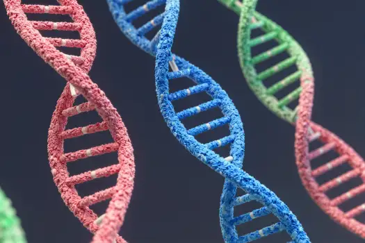 3D Rendered DNA Strands - Red, Blue, Green genetics