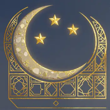 Crescent Moon with Golden Stars, Traditional Islamic Design