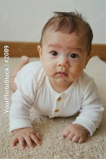 Baby Crawling Curiously on Carpet portrait floor