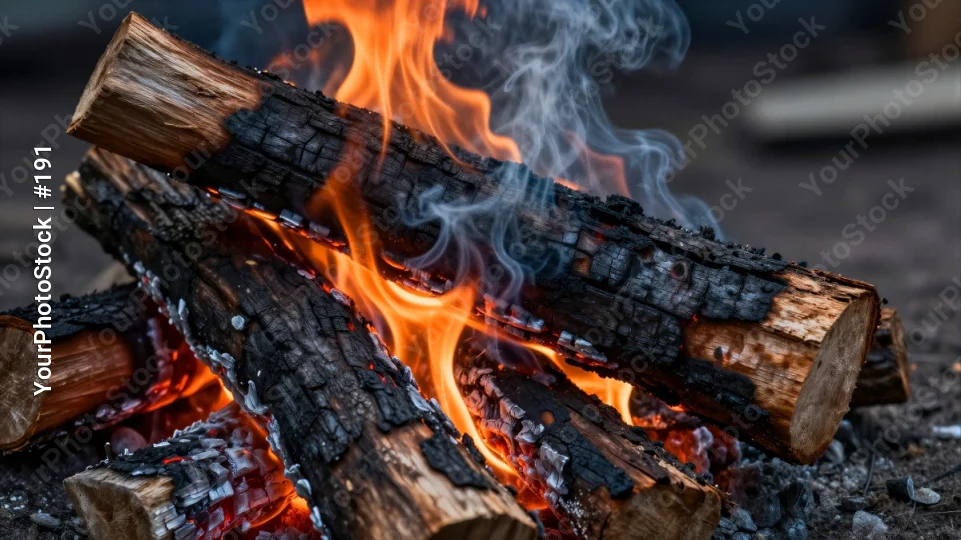Campfire Burning Brightly With Orange Flames smoke