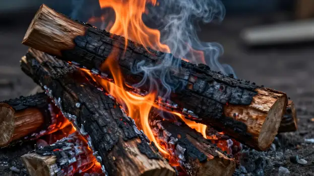 Campfire Burning Brightly With Orange Flames smoke